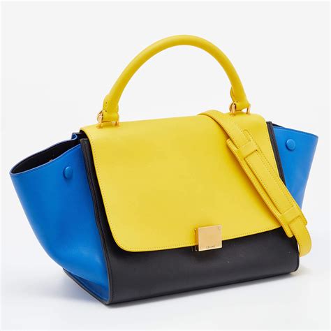 Celine Tricolor Leather Small Trapeze Bag with Strap